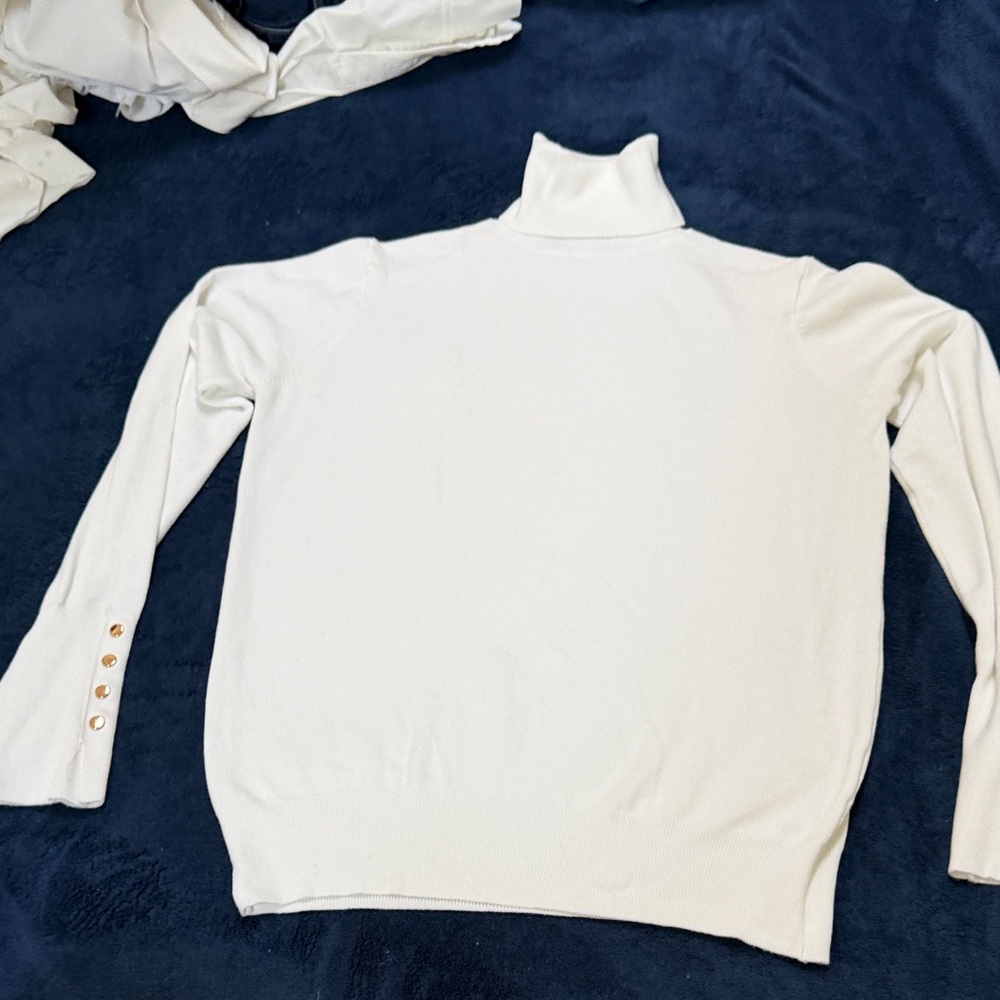 Zara Cream Turtleneck Sweater with Gold Button Cuffs